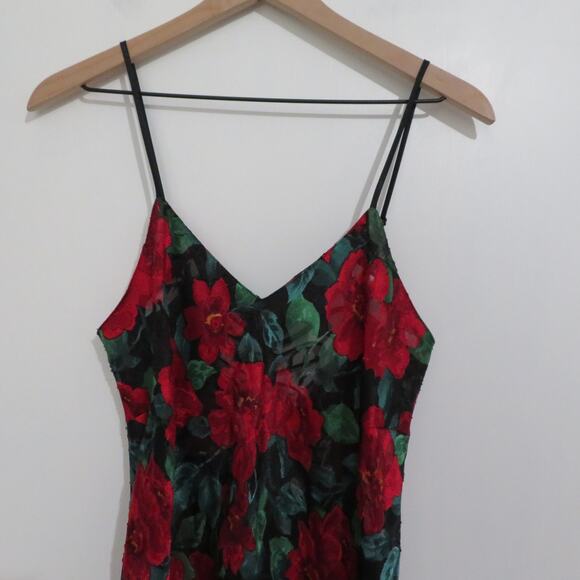 Victoria's Secret Womens Sz M Red Floral Vintage Gold Label Mini Slip Dress Bow - Picture 3 of 9